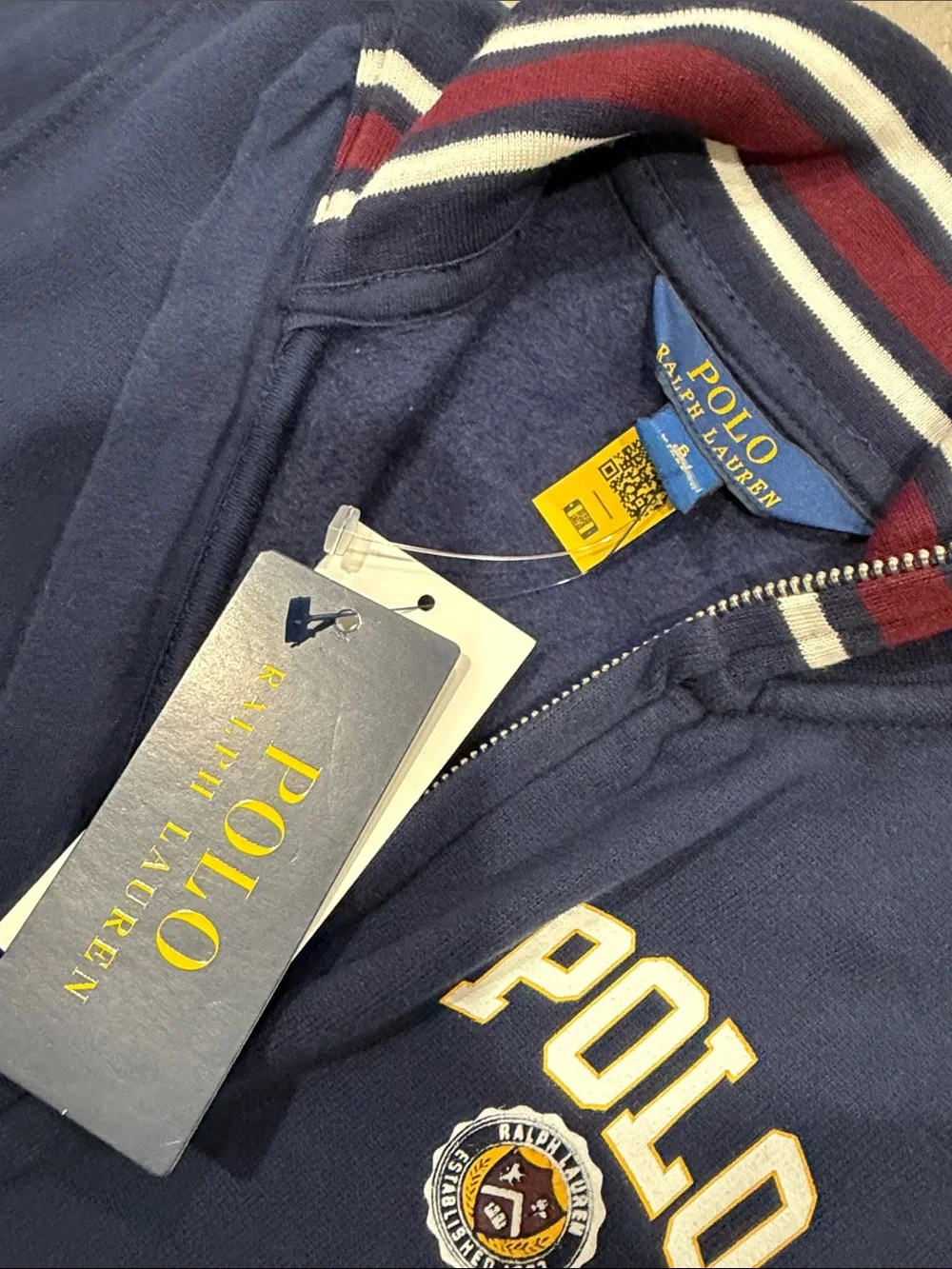 Ralph Lauren Navy Girls Long Sleeve Jumpsuit with Stripe Trim